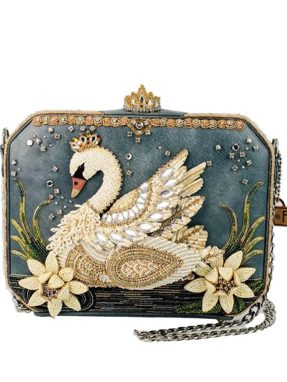 Embellished Swan Evening Clutch - Gold & Teal